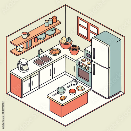 Kitchen cooking flat style generated by ai