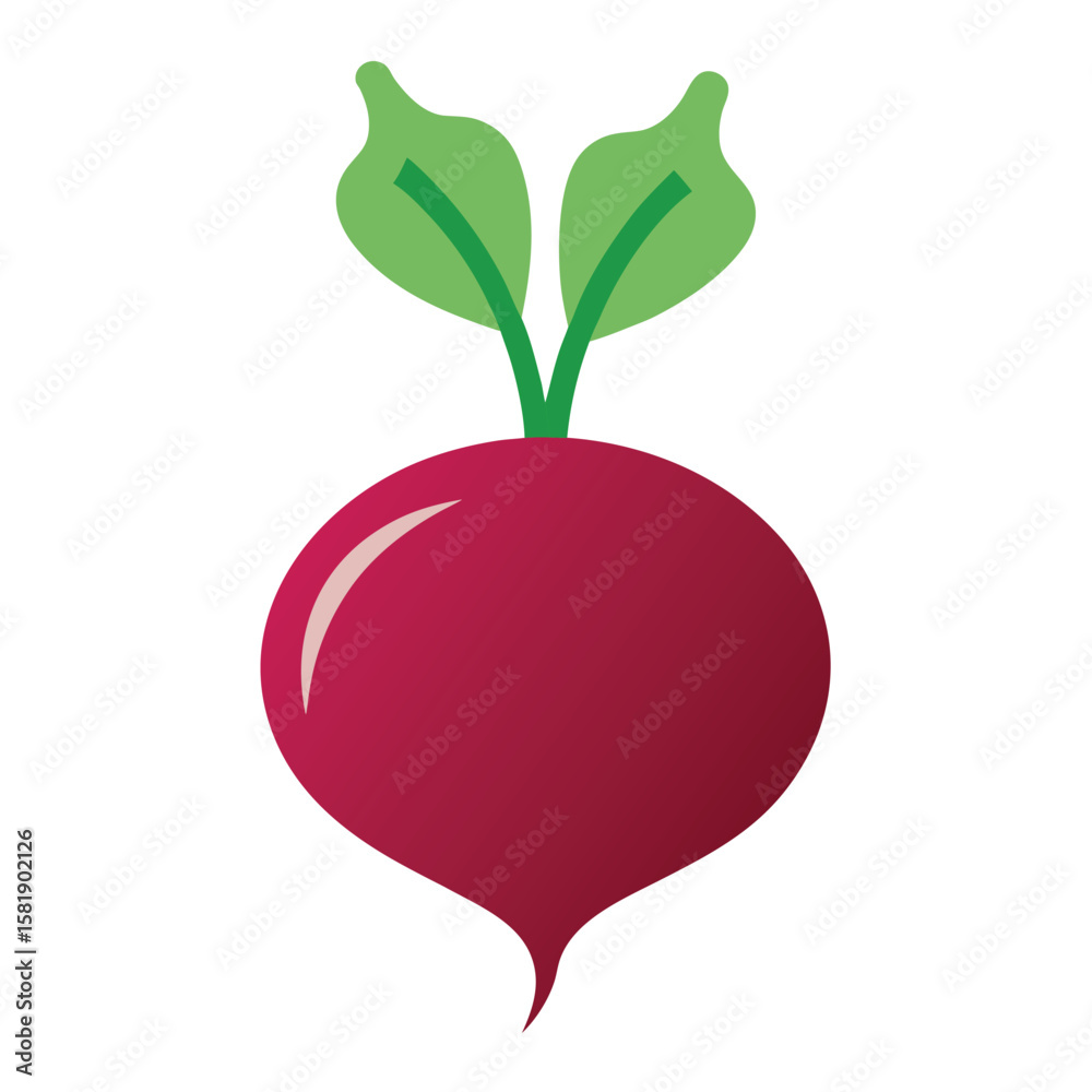 Obraz premium Vibrant beetroot icon with green leaves on a clean white background