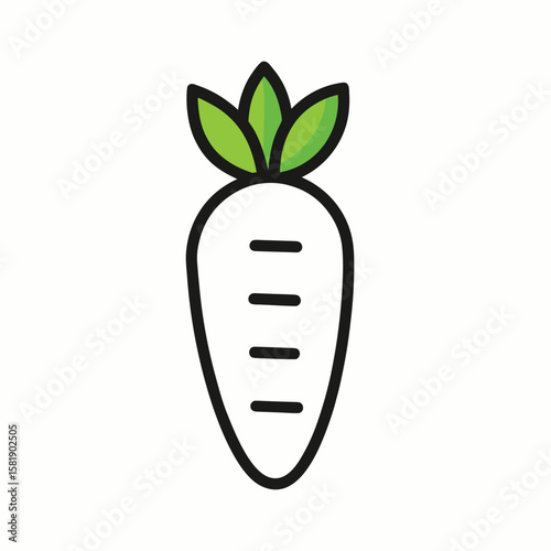 Daikon radish icon illustration on a clean white background vibrant colors