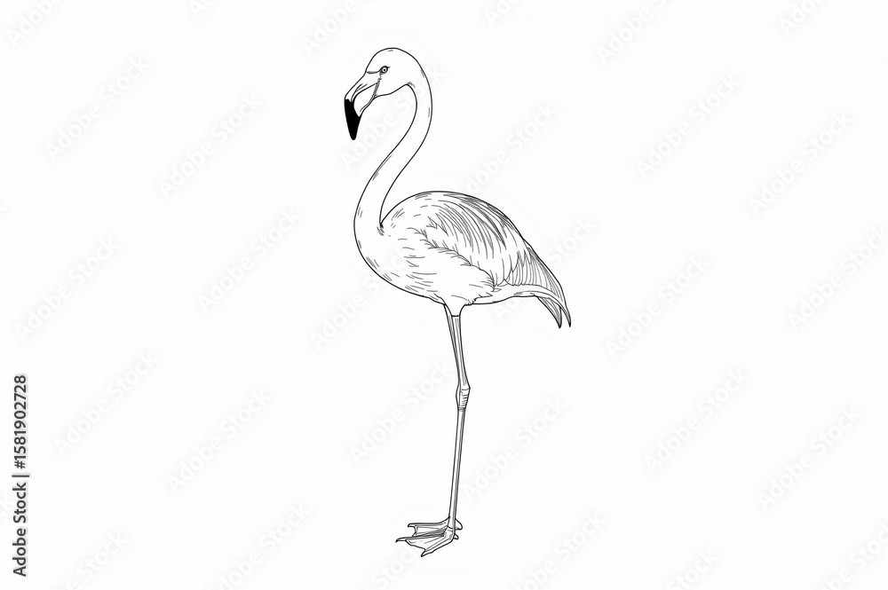 Obraz premium Elegant flamingo line drawing, white background, zoology, education