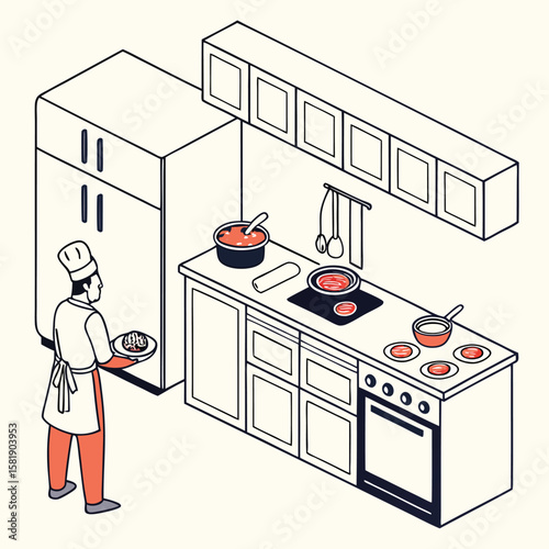Kitchen cooking flat style generated by ai