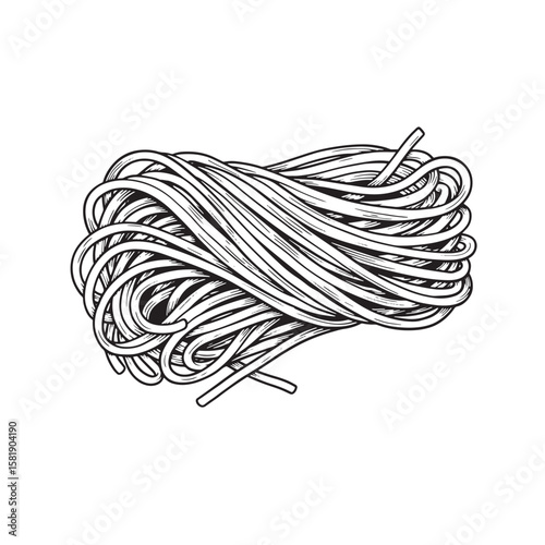 Tangled spaghetti strands black and white illustration pasta noodles
