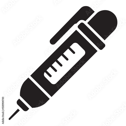 Simple black and white vector illustration of an insulin injection syringe for medical use