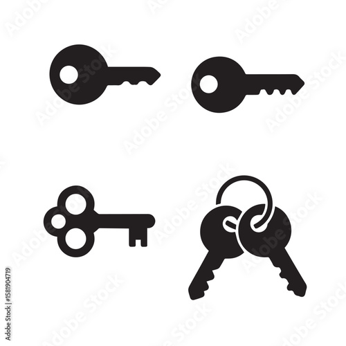 A vintage set of metal keys with a secure lock, isolated on a white background, symbolizing home safety and unlocking success