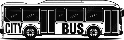 Black and white silhouette of a city bus isolated on white background