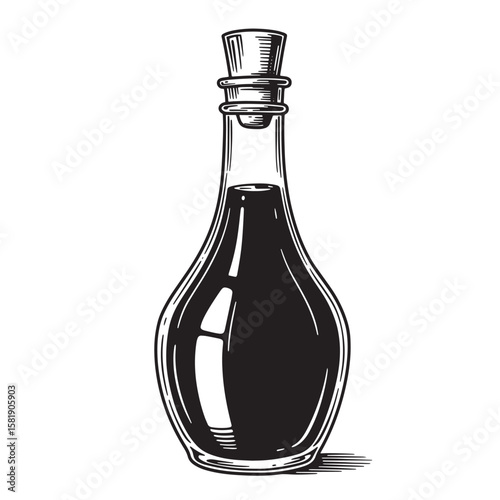 Vintage glass bottle with dark liquid and cork stopper vector