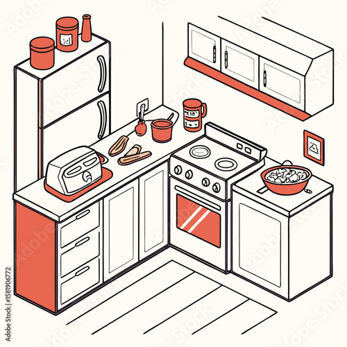 Kitchen cooking flat style generated by ai