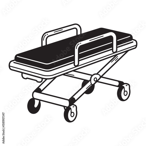 Vector illustration of an emergency room stretcher designed in black and white