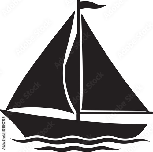 Sailboat Silhouette Vector, Black and White Nautical Sailing Ship