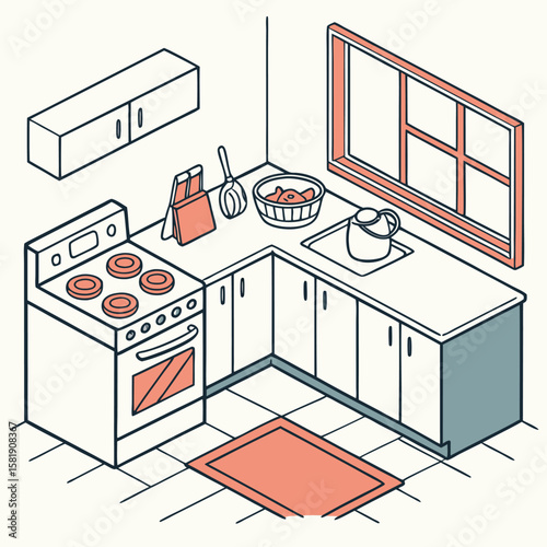 Kitchen cooking flat style generated by ai
