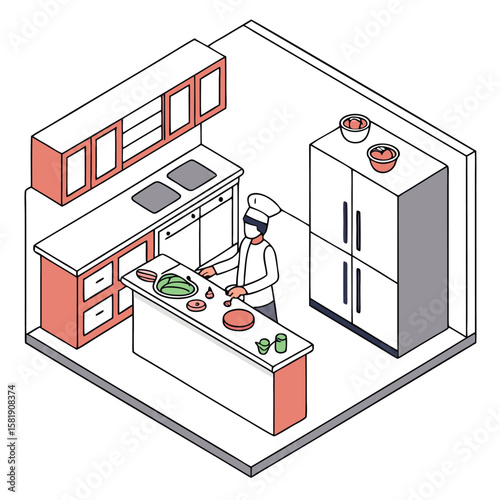Kitchen cooking flat style generated by ai