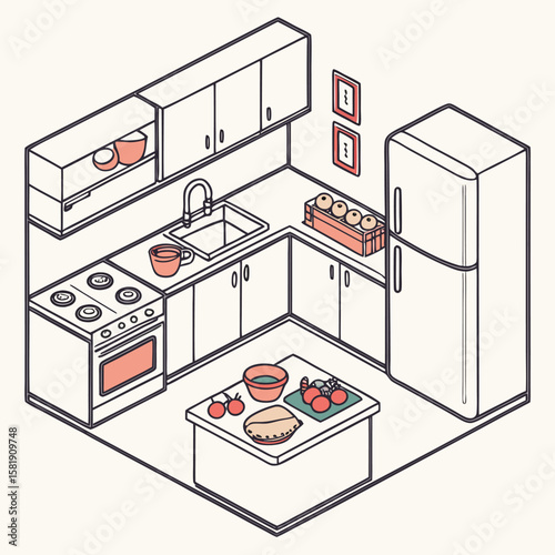 Kitchen cooking flat style generated by ai