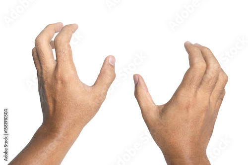 male hands holding, reaching, or grabbing something isolated on white background. transparent png