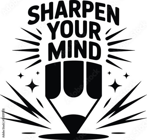 Sharpen your mind pencil silhouette with sparkles isolated on white background