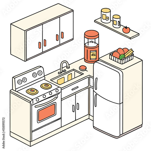 Kitchen cooking flat style generated by ai