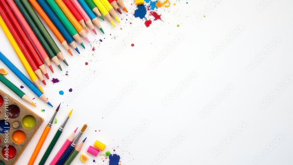 Fototapeta premium Art Supplies for Creative Education: Colorful Art Materials for Learning and Fun