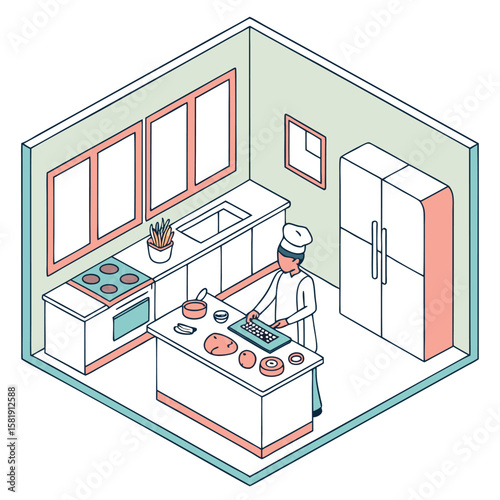 Kitchen cooking flat style generated by ai