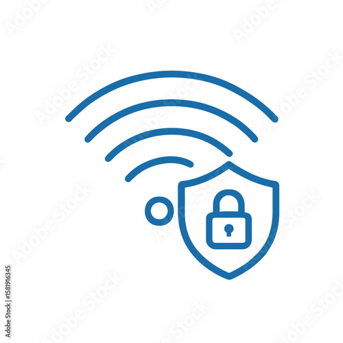 Internet Security Icon with shield and wifi signal in blue color  