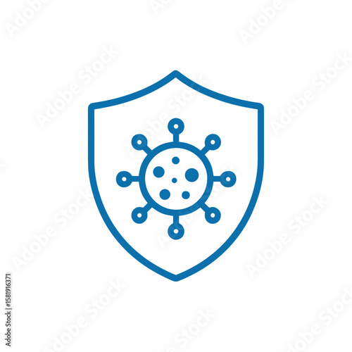 Internet Security Icon with Shield and Virus Illustration  