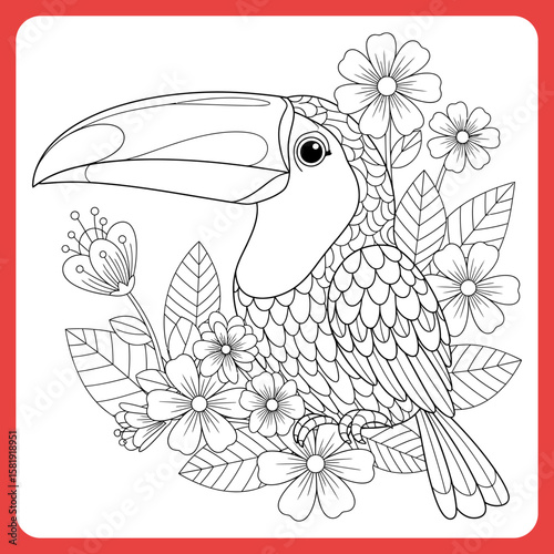 Coloring book tropical bird design Cute Toucan Coloring Page vector illustration