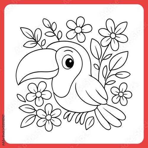 Coloring book tropical bird design Cute Toucan Coloring Page vector illustration