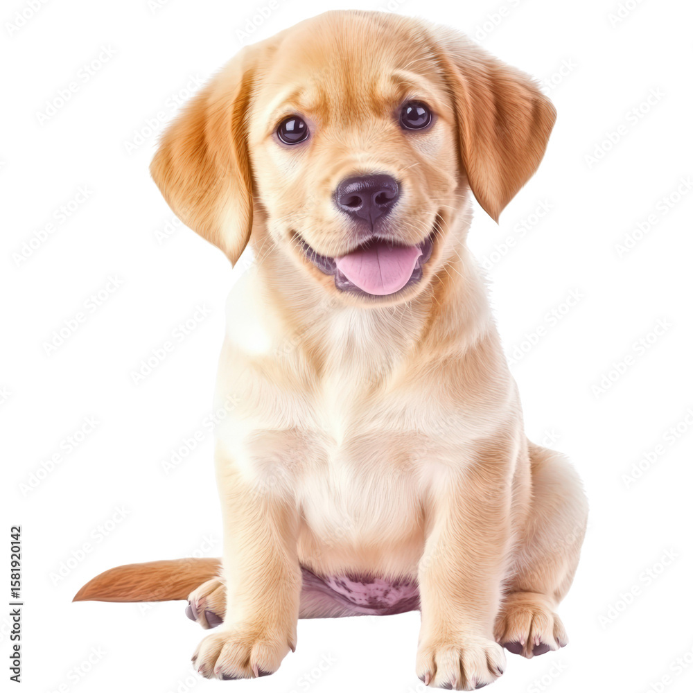 Adorable Sitting Labrador Retriever Puppy with Bright Eyes and Soft Golden Fur on White Background Adorable Sitting Labrador Retriever Puppy with Bright Eyes and Soft Golden Fur on White Background