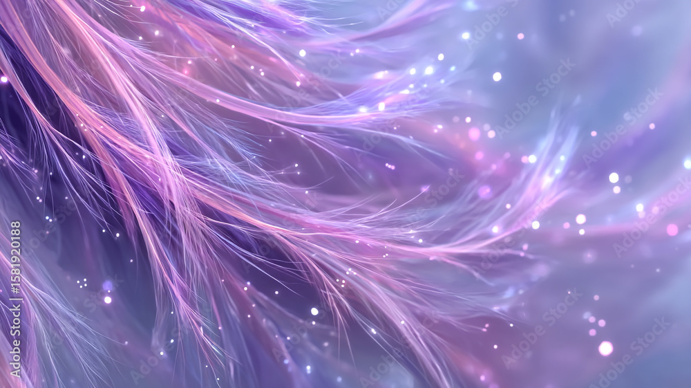 Fototapeta premium Abstract background with soft pastel colors and glowing particles. The image features delicate, flowing lines in shades of pink and purple, creating a dreamy and ethereal atmosphere.