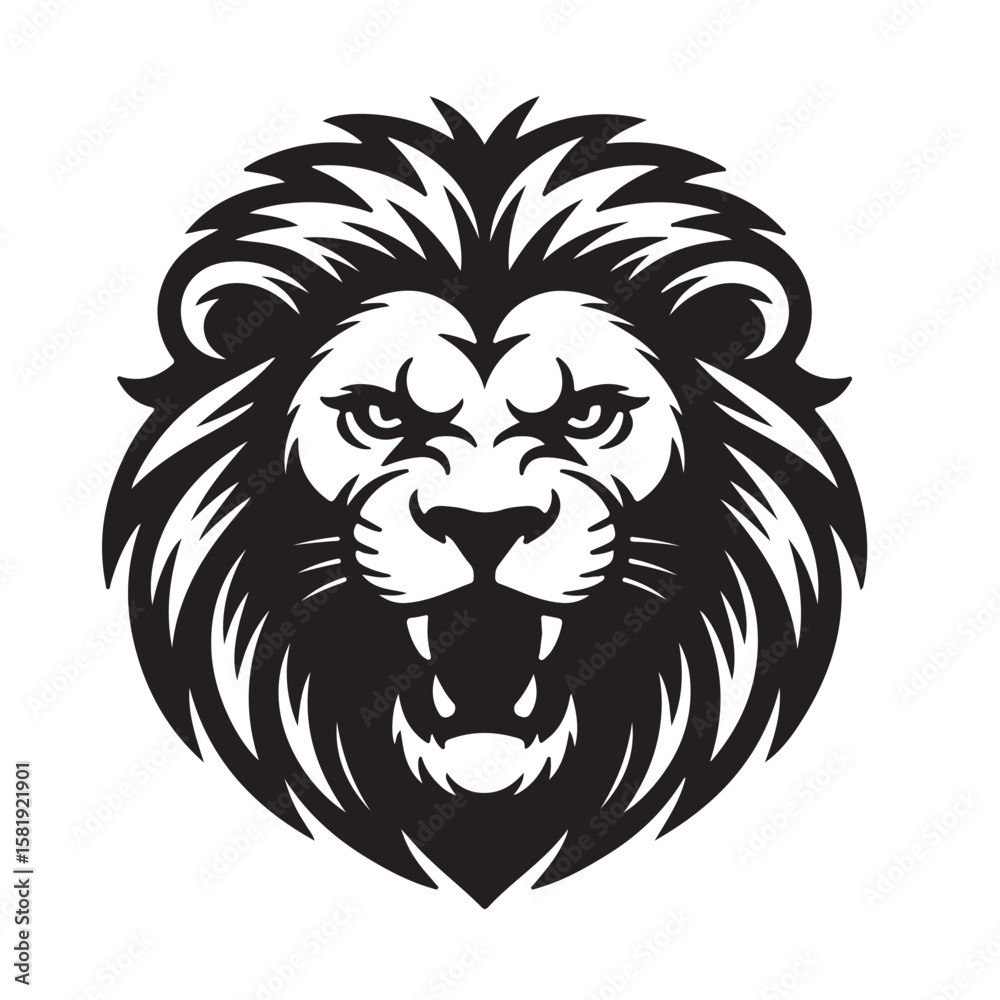 Angry Roaring Lion Head Black and White Vector Illustration. Angry Roaring Lion Head Black and White Vector Illustration.