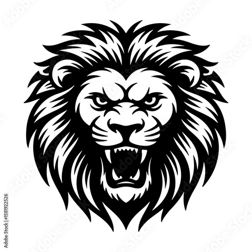 Wallpaper Mural Angry Roaring Lion Head Black and White Vector Illustration. Torontodigital.ca