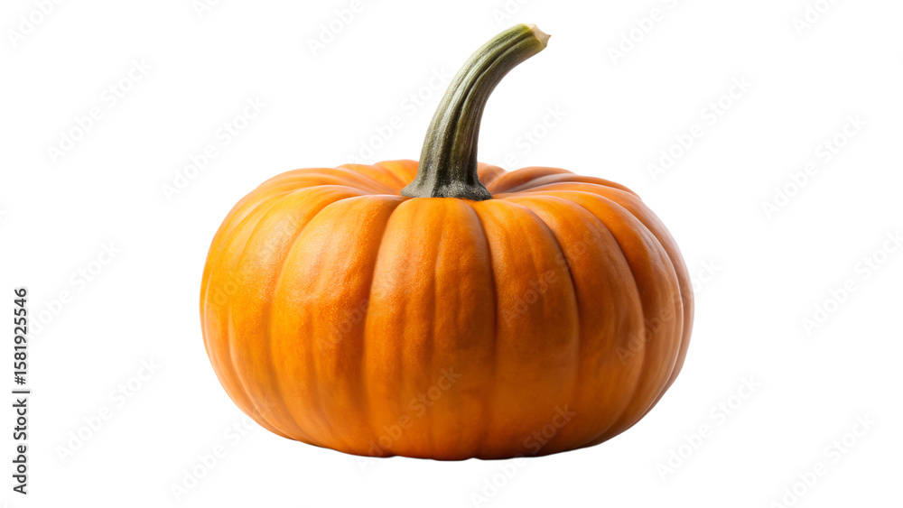 Obraz premium A vibrant orange pumpkin with a green stem, isolated on a white background