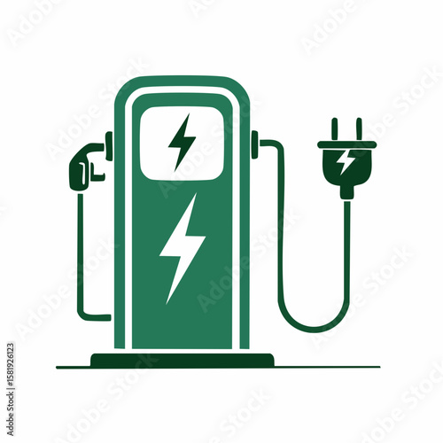 Electric Station for Vehicle Car Line and Silhouette Icon