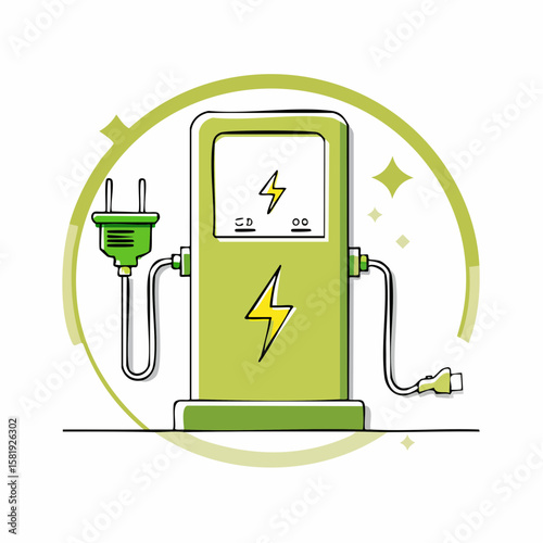 Electric Station for Vehicle Car Line and Silhouette Icon