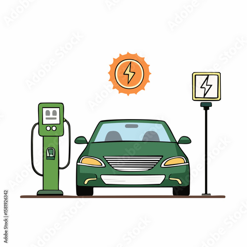 Electric Station for Vehicle Car Line and Silhouette Icon