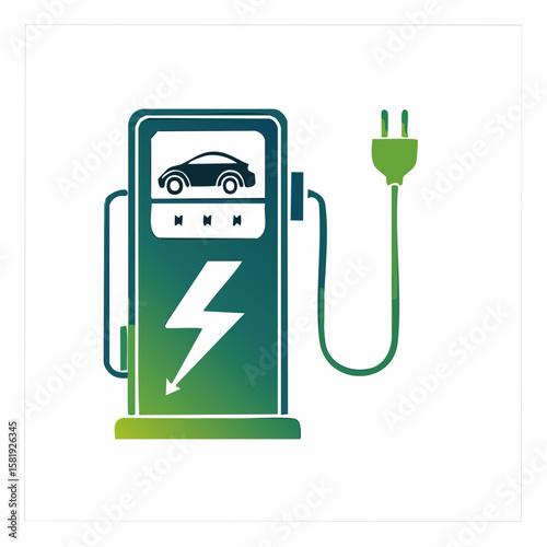 Electric Station for Vehicle Car Line and Silhouette Icon