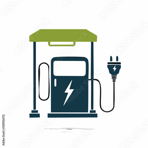 Electric Station for Vehicle Car Line and Silhouette Icon