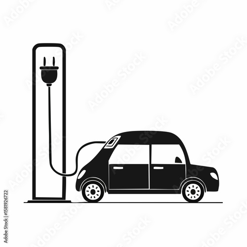 Electric Station for Vehicle Car Line and Silhouette Icon