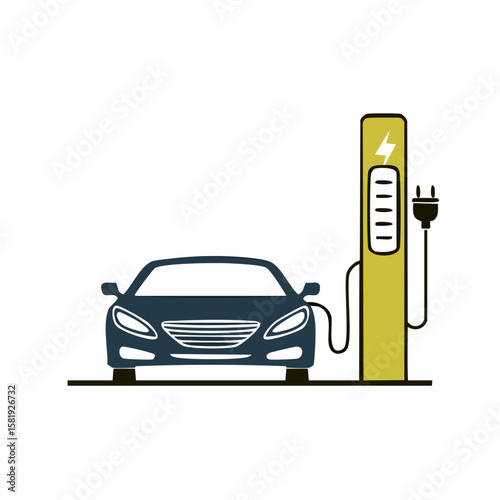 Electric Station for Vehicle Car Line and Silhouette Icon