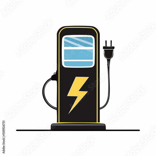 Electric Station for Vehicle Car Line and Silhouette Icon