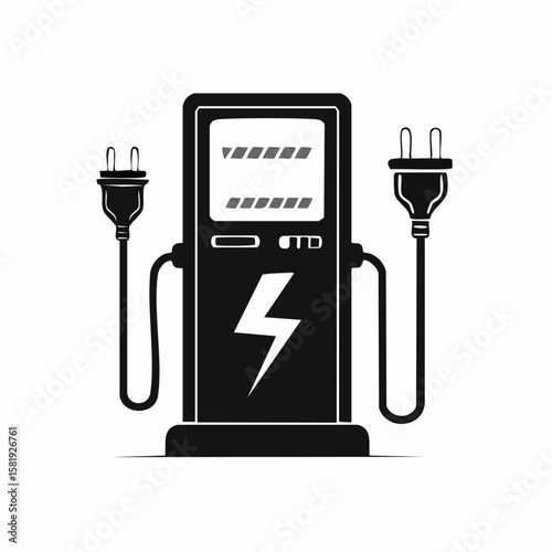 Electric Station for Vehicle Car Line and Silhouette Icon