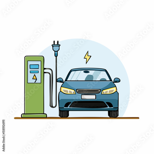 Electric Station for Vehicle Car Line and Silhouette Icon