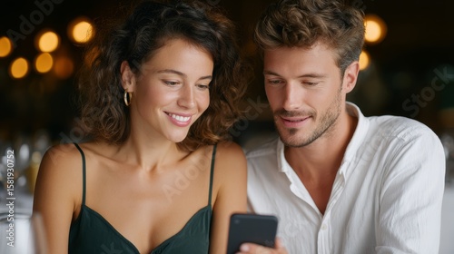 Couple scanning qr menu in restaurant cozy dining experience shareable