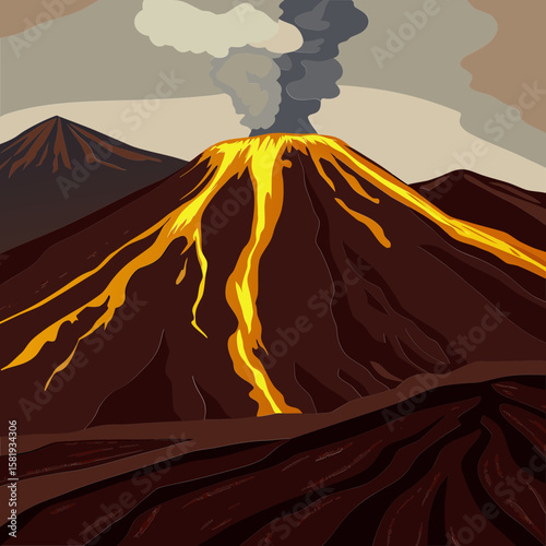 Volcano Eruption Landscape | Natural Disaster Mountain Scenery