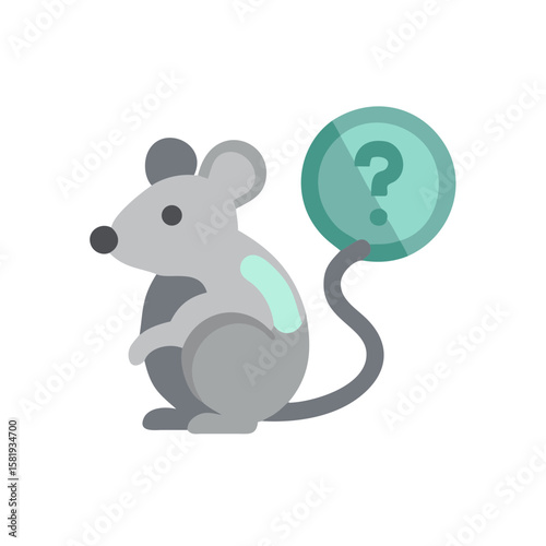 Cartoon mouse with question mark balloon symbolizing bioethics and genetic engineering  