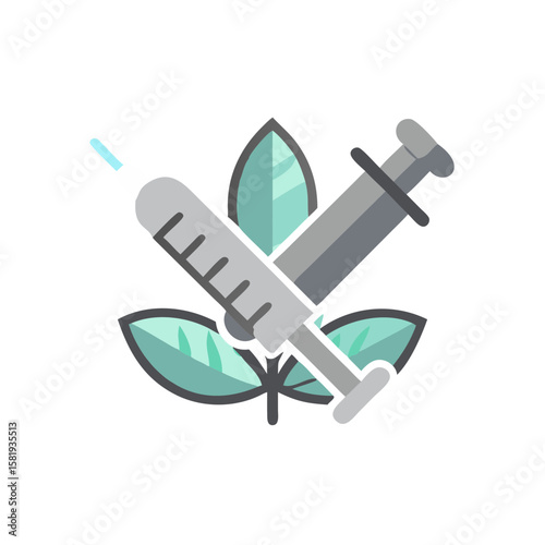 Icon Bioethics and genetic engineering with syringe and leaves  