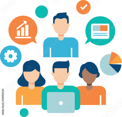 Office Teamwork Concept With Colleagues Surrounded By Charts
