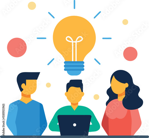 Startup Team Meeting Concept With Glowing Idea Lightbulb