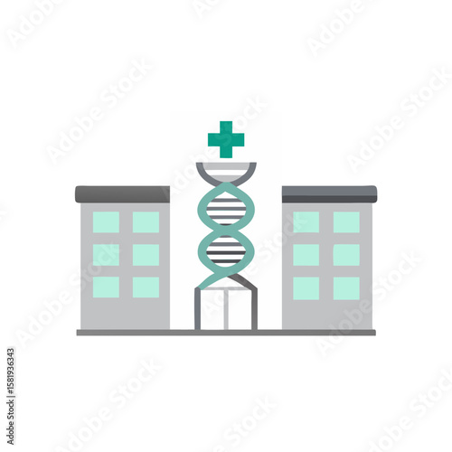 Bioethics and genetic engineering icon with hospital and DNA symbol  