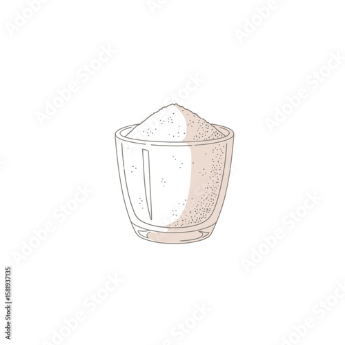 Glass Bowl of Sugar - Minimalist Kitchen Ingredient Illustration