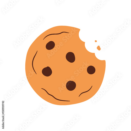 Bitten Chocolate Chip Cookie Illustration