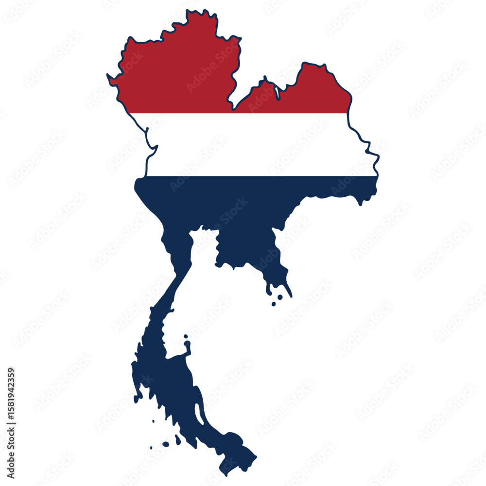 Fototapeta premium Map of Thailand with inside with flag and highlighted regions in a vector illustration style